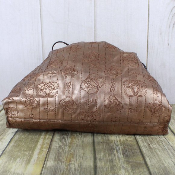 Original by Sharif Gold Vegan Leather Embroidered Drawstring Tote Shoulder Bag - Picture 8 of 13